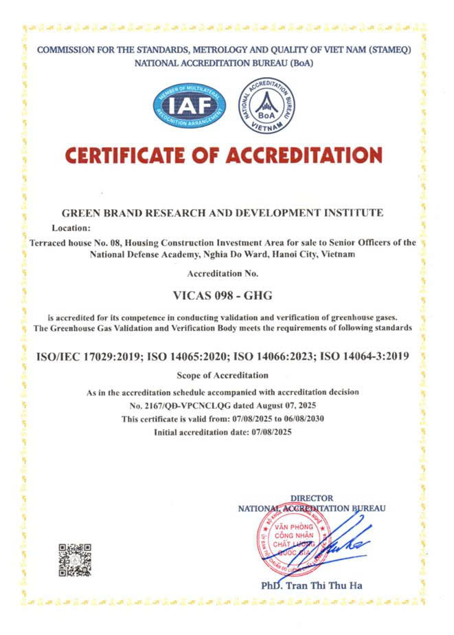 Chứng chỉ Công nhận VICAS 098-GHG (Bản Tiếng Anh)